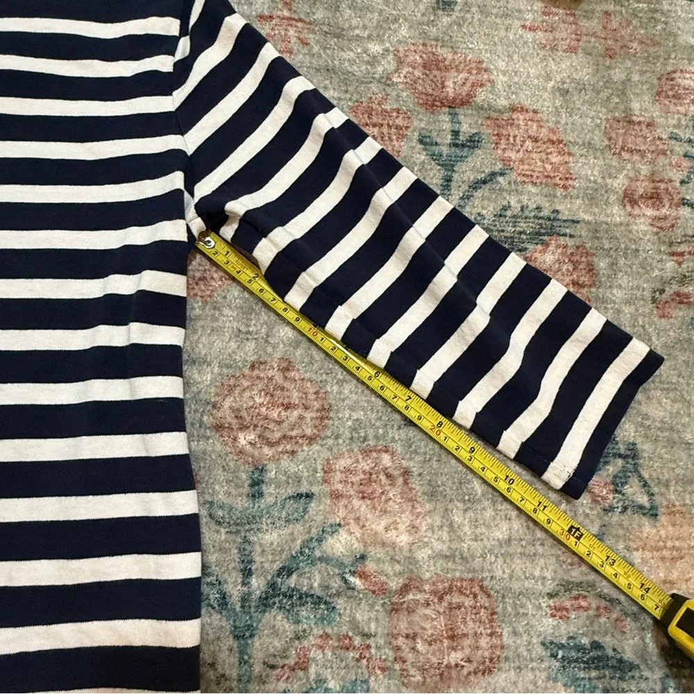 J Crew Navy and White Striped Mariner Fabric Boat Neck Top